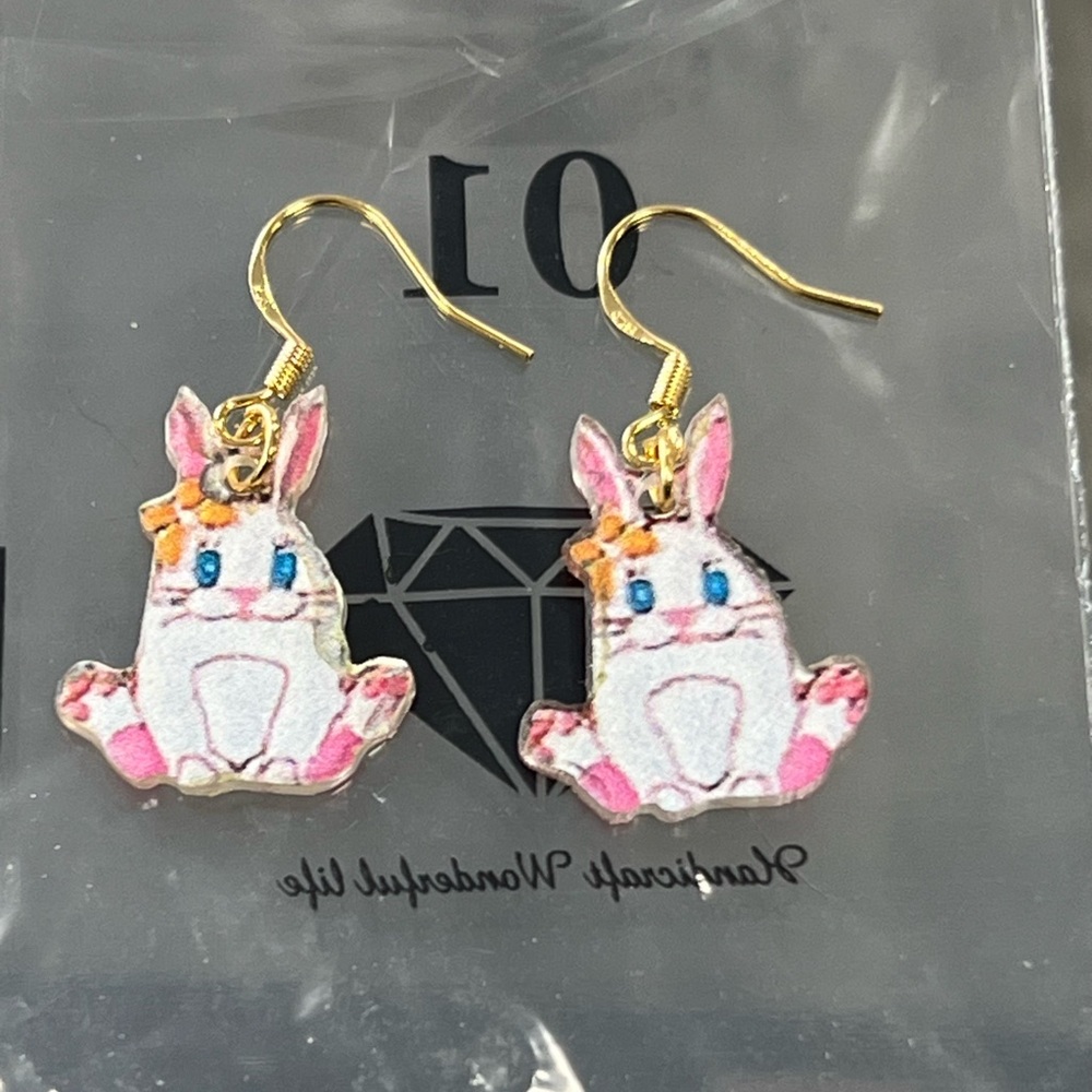 Charming Pink Bunny Earrings with Gold Hooks[NWOT]
